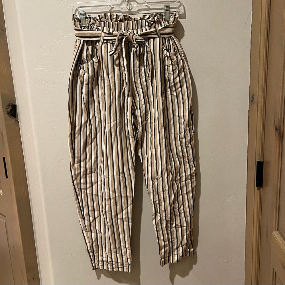 Striped tie front pants